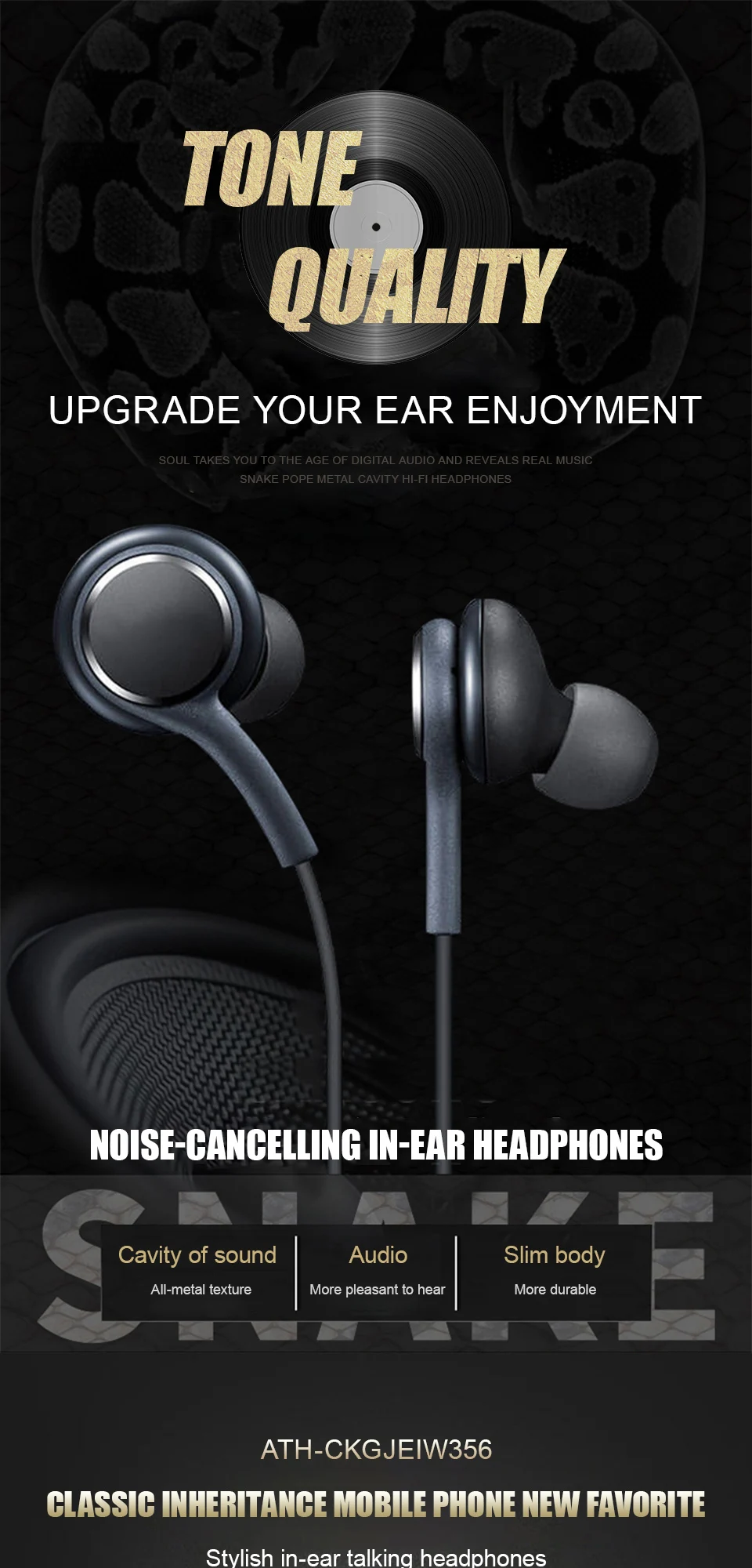Audiophile Headphone Wired - หูฟังแบบเสียบในหู ขนาด 3.5 มม. แบบมีสาย รองรับพอร์ต